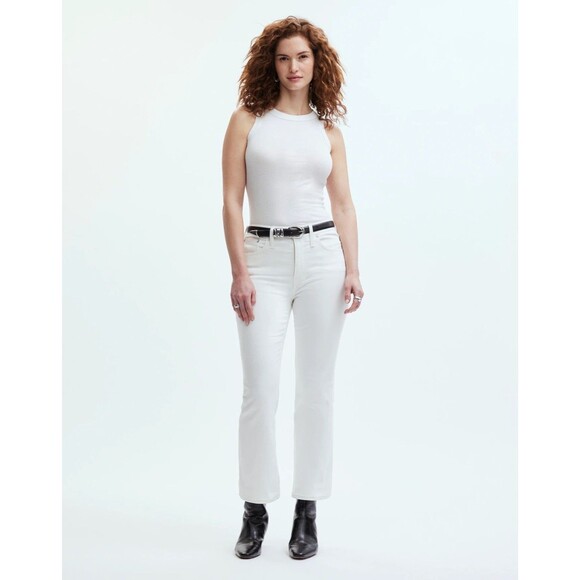 MADEWELL The Curvy Mid-Rise Kick Out Jean 32T  Pure White Denim Casual B69 - Picture 1 of 7